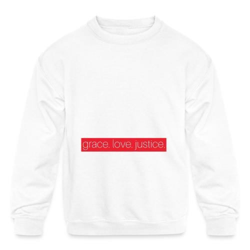 Grace. Love. Justice.- dove and earth graphic - Kids' Crewneck Sweatshirt