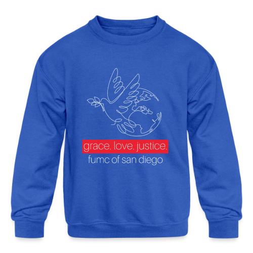 Grace. Love. Justice.- dove and earth graphic - Kids' Crewneck Sweatshirt
