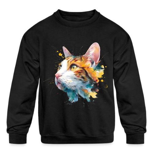 Cat: Feline Ink Burst - Kids' Crewneck Sweatshirt