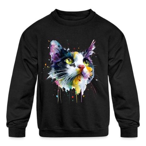 Cat: Painted Purr Expression - Kids' Crewneck Sweatshirt