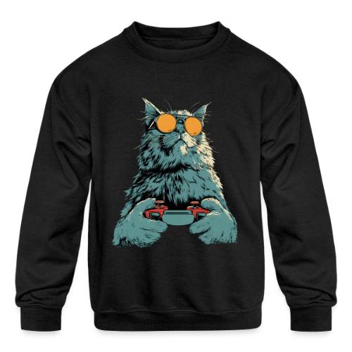 Cat: Fluff Mode On - Kids' Crewneck Sweatshirt