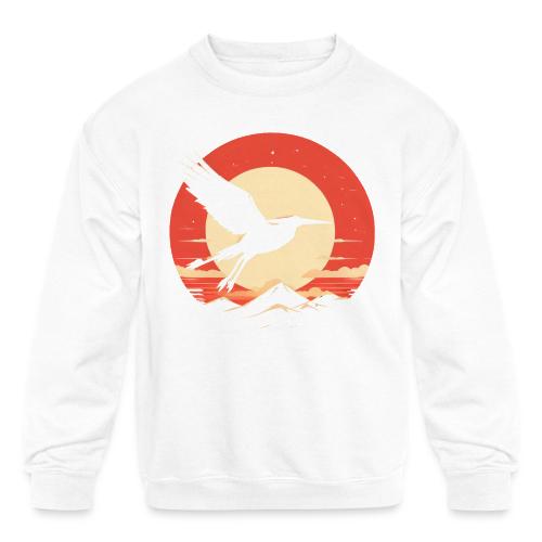 Majestic Crane Soaring Against Rising Sun - Kids' Crewneck Sweatshirt