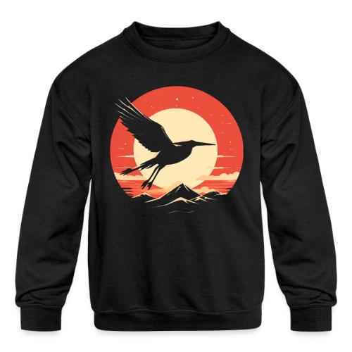 Majestic Crane Soaring Against Rising Sun - Kids' Crewneck Sweatshirt