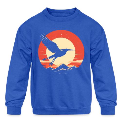Majestic Crane Soaring Against Rising Sun - Kids' Crewneck Sweatshirt