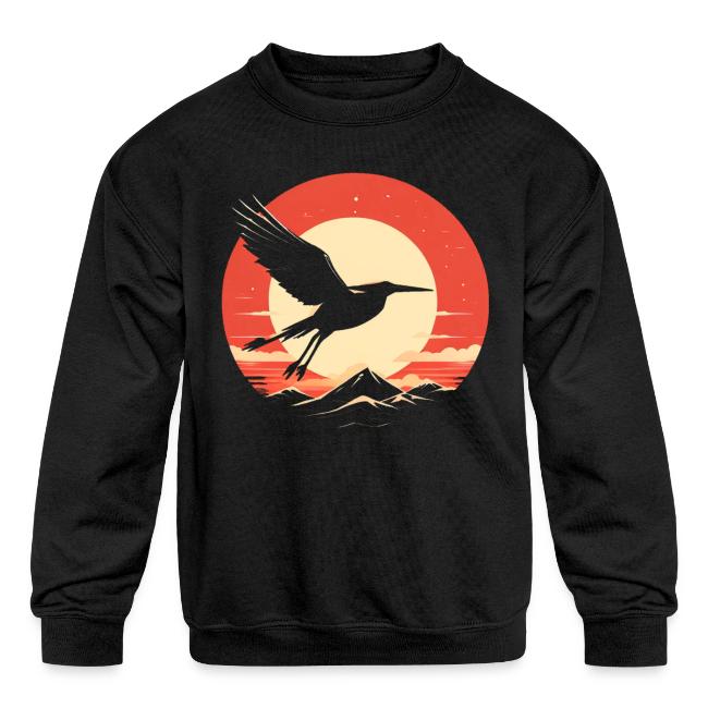 Majestic Crane Soaring Against Rising Sun