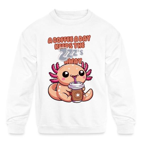 Coffee Drinking Cute Baby Axolotl - Kids' Crewneck Sweatshirt