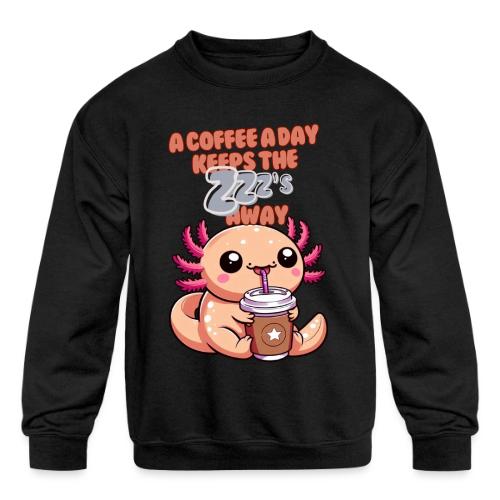 Coffee Drinking Cute Baby Axolotl - Kids' Crewneck Sweatshirt
