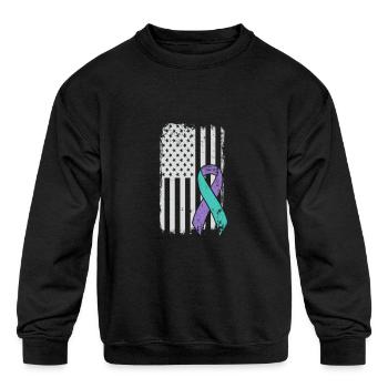 Suicide Prevention Awareness Ribbon - USA American - Kids' Crewneck Sweatshirt - black - Front