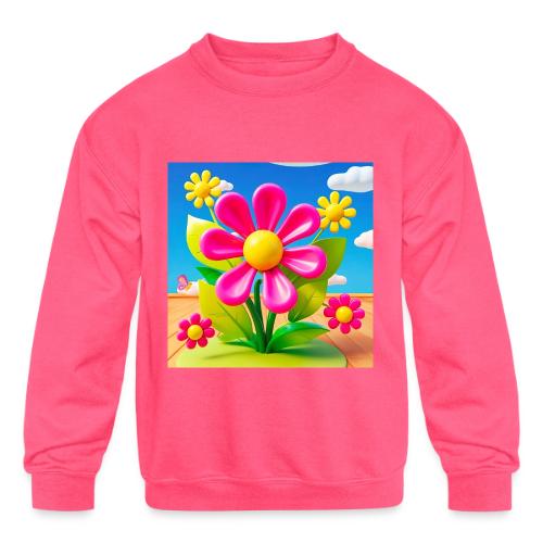 Pink Floral Peace | Sky & Nature Design - Kids' Crewneck Sweatshirt