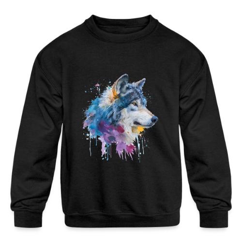 Splash-Art Wolf Head - Kids' Crewneck Sweatshirt