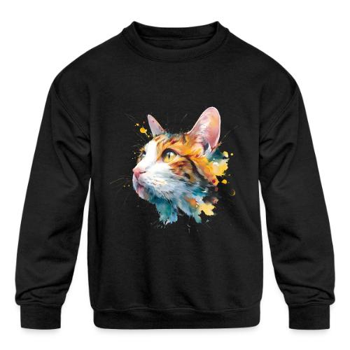 Cat: Feline Ink Burst - Kids' Crewneck Sweatshirt