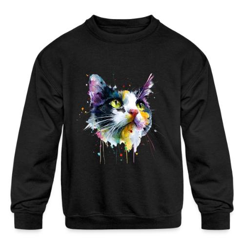 Cat: Painted Purr Expression - Kids' Crewneck Sweatshirt