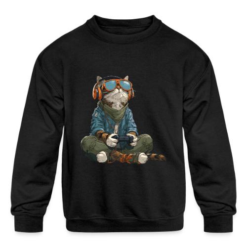 Cat: Purrfect Player - Kids' Crewneck Sweatshirt