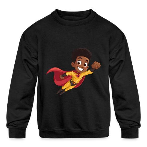 Flying Cartoon Superhero Boy in Red Cape - Kids' Crewneck Sweatshirt