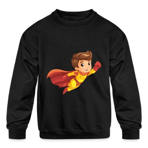 Cheerful Cartoon Superhero Boy Flying High - Kids' Crewneck Sweatshirt