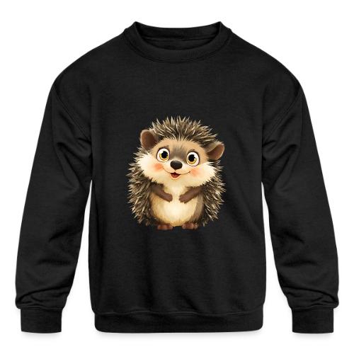 Smiling Cartoon Hedgehog with Joyful Expression - Kids' Crewneck Sweatshirt