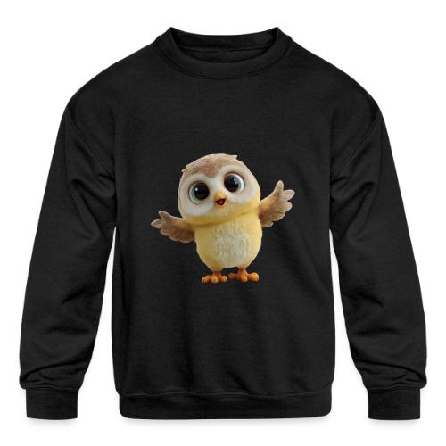 Cute Cartoon Baby Owl with Wings Open - Kids' Crewneck Sweatshirt