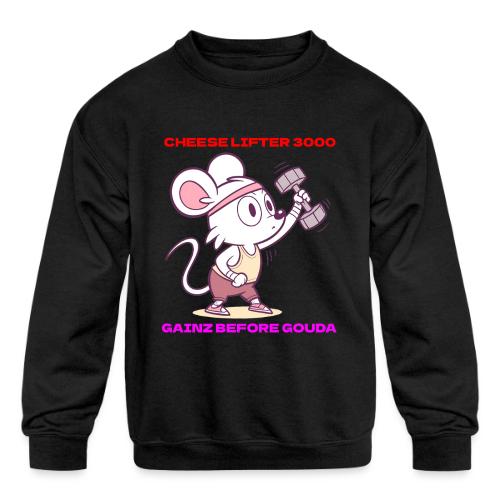 Cheese Lifter 3000 | Funny Gym Rat Mouse tshirt - Kids' Crewneck Sweatshirt