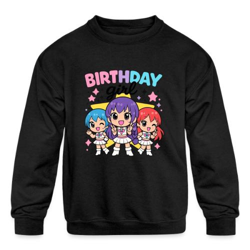 Cute Chibi Birthday Idol Girls - Kids' Crewneck Sweatshirt