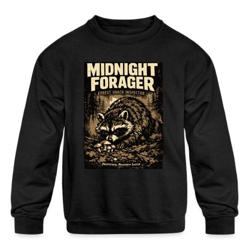 Midnight Forager Raccoon Mushroom Hunter - Kids' Crewneck Sweatshirt