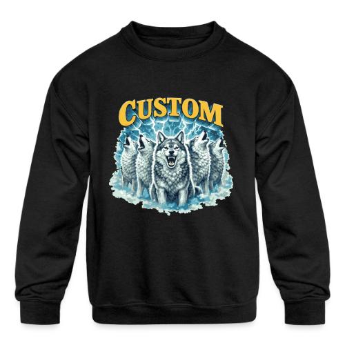 Custom Wolf Pack Howling Moon Vintage Wilderness - Kids' Crewneck Sweatshirt