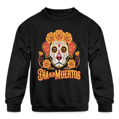 Dia De Los Muertos Dog Skull Flowers - Kids' Crewneck Sweatshirt