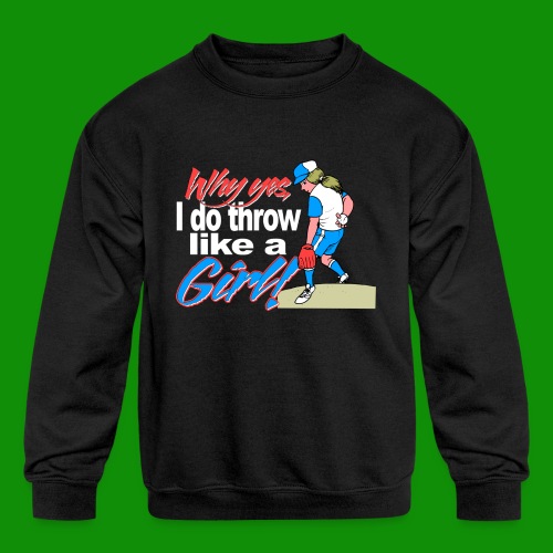 Softball Throw Like a Girl - Kids' Crewneck Sweatshirt
