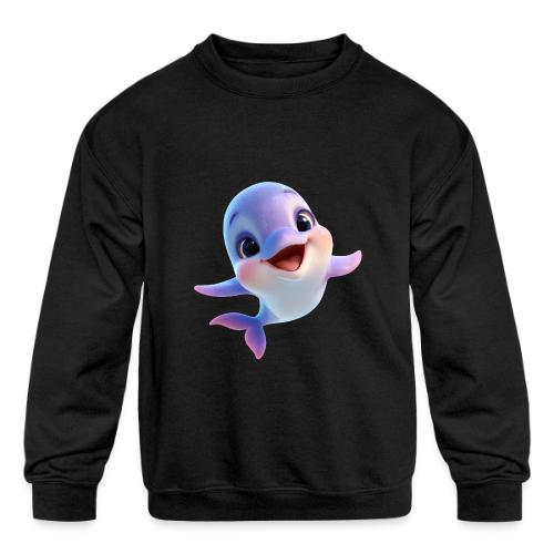 Purple-White Smiling Baby Dolphin - Kids' Crewneck Sweatshirt