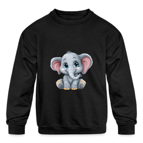 Sweet Cartoon Baby Elephant with Big Eyes - Kids' Crewneck Sweatshirt