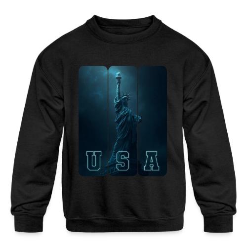 Neon Liberty USA Triptych - Kids' Crewneck Sweatshirt