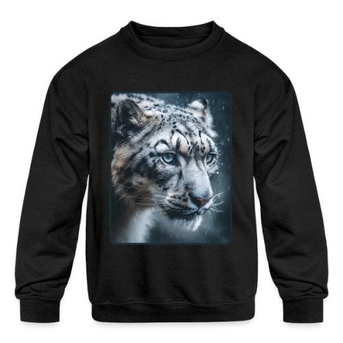 Snow Leopard Blue Eyes Design - Kids' Crewneck Sweatshirt