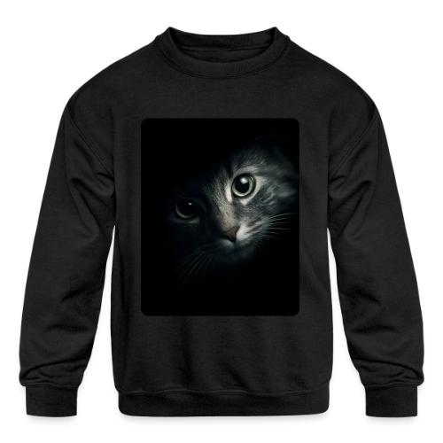 Cat Face in Shadow Close-Up Design - Kids' Crewneck Sweatshirt
