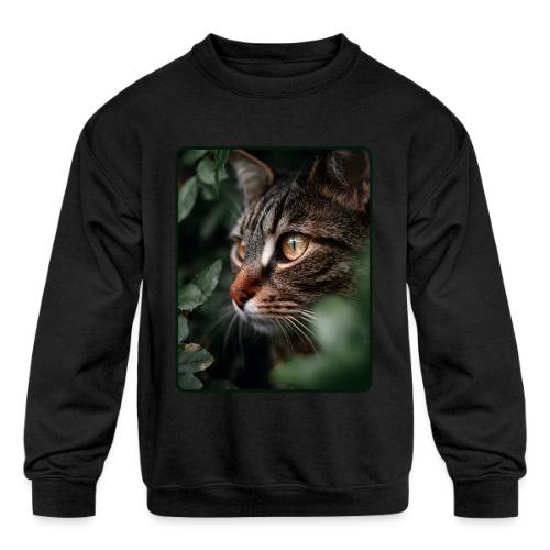 Tabby Cat Jungle Eyes Design - Kids' Crewneck Sweatshirt
