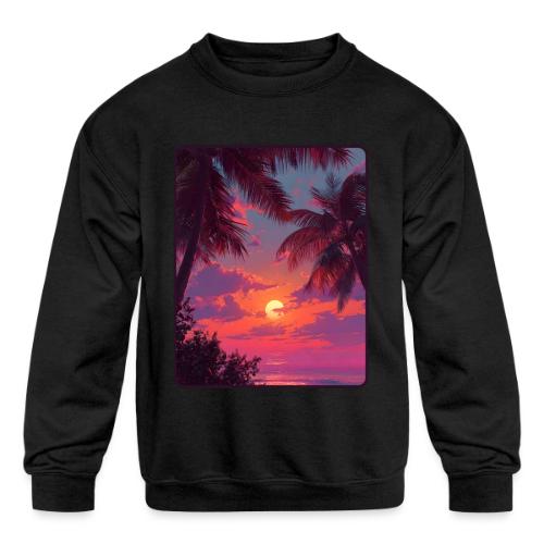 Tropical Sunset Palm Silhouette Design - Kids' Crewneck Sweatshirt