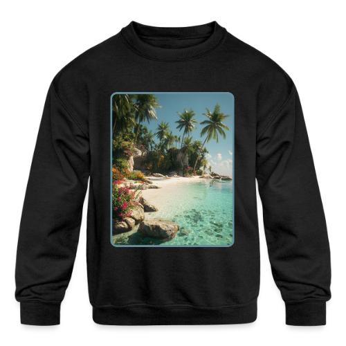 Serene Tropical Beach Floral Design - Kids' Crewneck Sweatshirt
