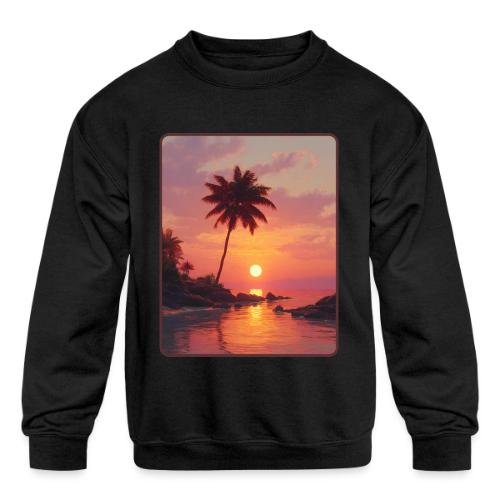 Tropical Beach Sunset Palm Design - Kids' Crewneck Sweatshirt