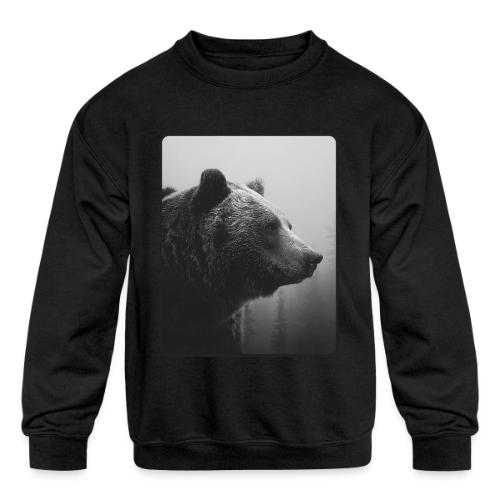 Grizzly Bear Black White Portrait Design - Kids' Crewneck Sweatshirt