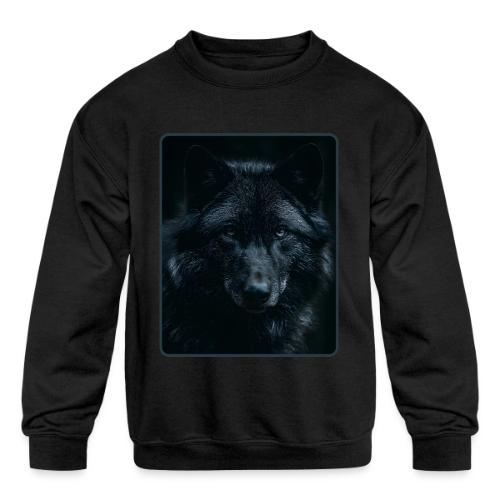 Black Wolf Intense Eyes Portrait Design - Kids' Crewneck Sweatshirt