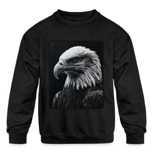 Black White Bald Eagle Design - Kids' Crewneck Sweatshirt