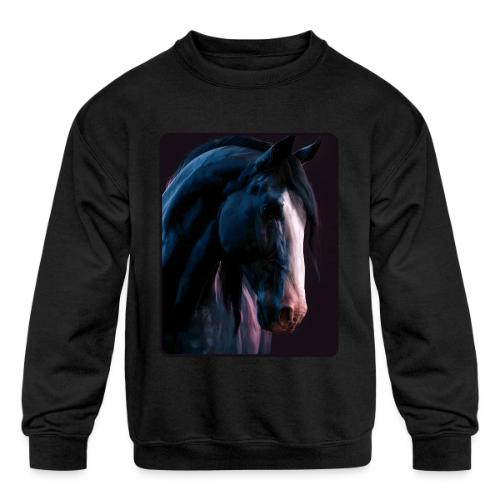 Noble Horse Cinematic Portrait Design - Kids' Crewneck Sweatshirt