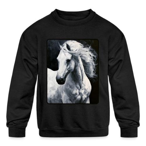 White Horse Oil Painting Design - Kids' Crewneck Sweatshirt