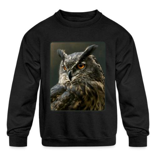 Eurasian Eagle Owl Portrait Design - Kids' Crewneck Sweatshirt