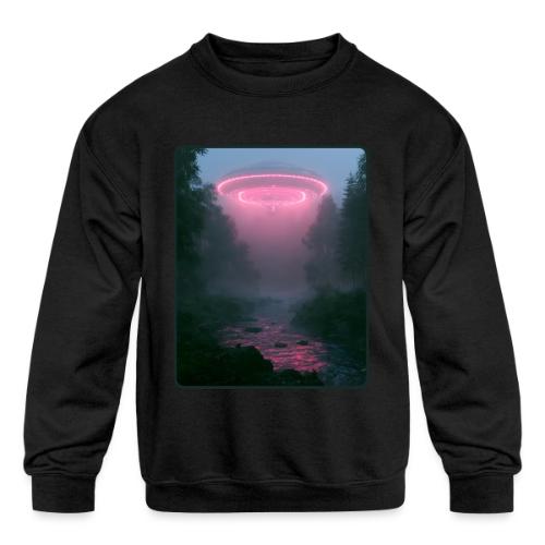 Neon UFO Forest River Design - Kids' Crewneck Sweatshirt