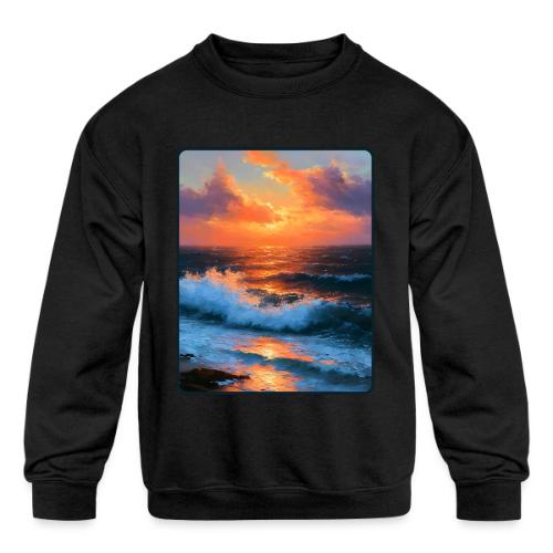 Sunset Storm Waves Oil Painting - Kids' Crewneck Sweatshirt