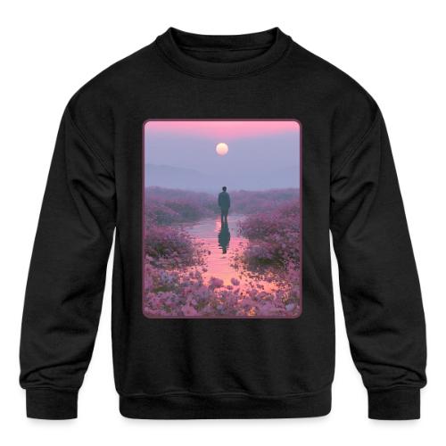 Ethereal Sunset Flower Field Art - Kids' Crewneck Sweatshirt