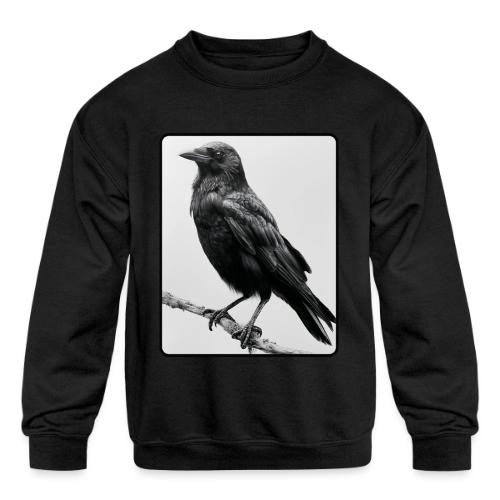 Raven Black and White Art Design - Kids' Crewneck Sweatshirt