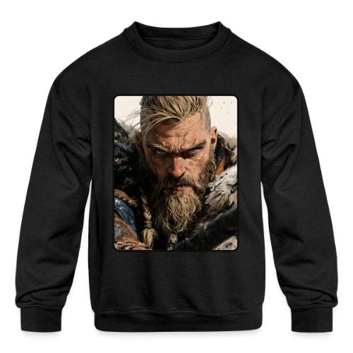 Fierce Viking Warrior Portrait - Kids' Crewneck Sweatshirt
