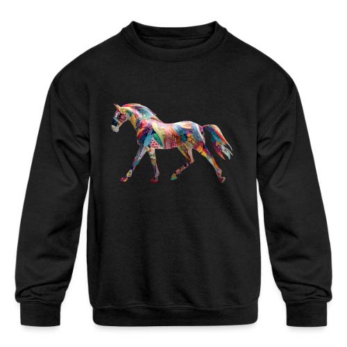 Colorful Abstract Horse Art Design - Kids' Crewneck Sweatshirt
