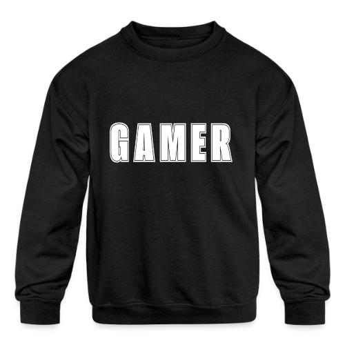 Gamer Collegiate White Text Design - Kids' Crewneck Sweatshirt