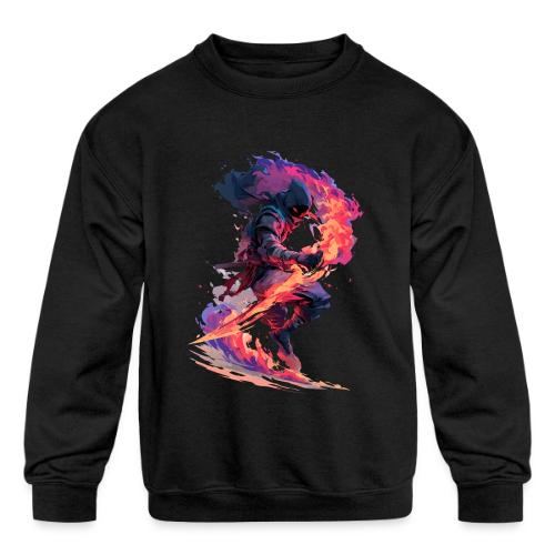 Flaming Ninja Warrior Fantasy Design - Kids' Crewneck Sweatshirt